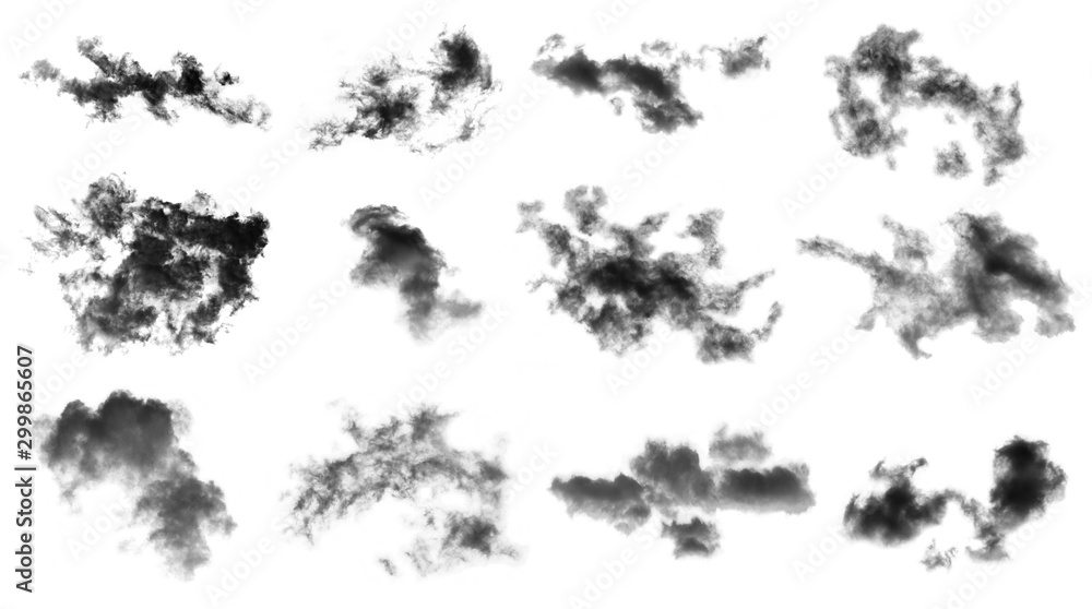 set clouds isolated on white background,Textured Smoke,Brush clouds,Abstract black