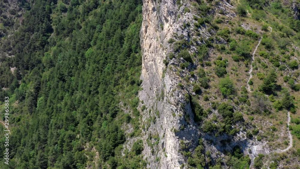 Majestic rocky mountain with trees during sunny day - Alpes-Maritimes, France Majestic rocky mountain with trees during sunny day - Alpes-Maritimes, France