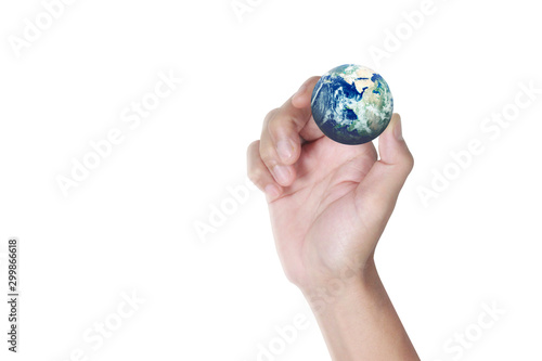 Globe  earth in human hand. Earth image provided by Nasa