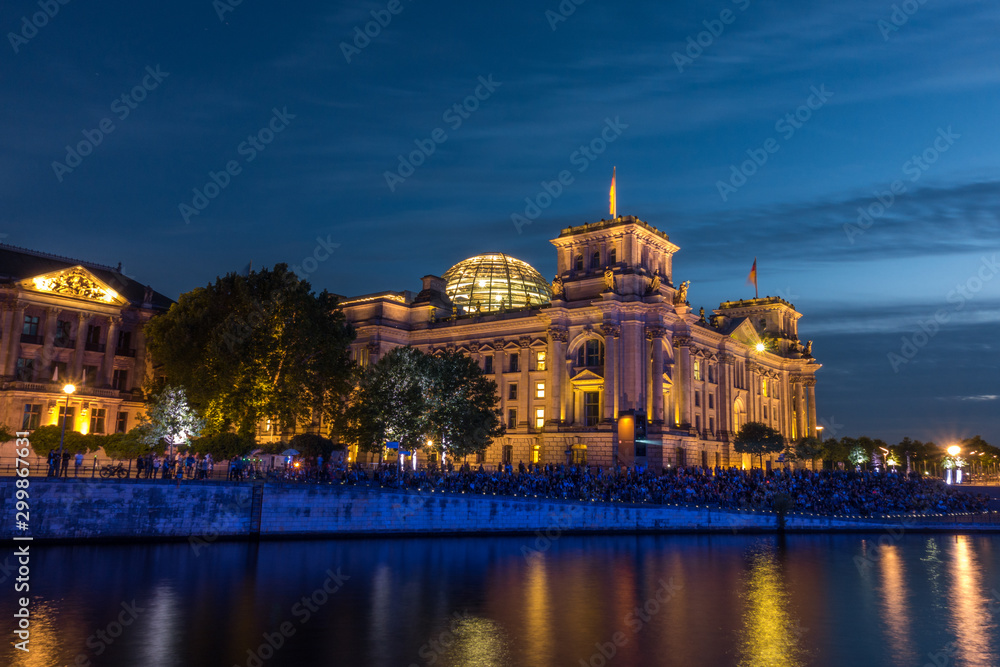 government district in berlin at twilight, germany