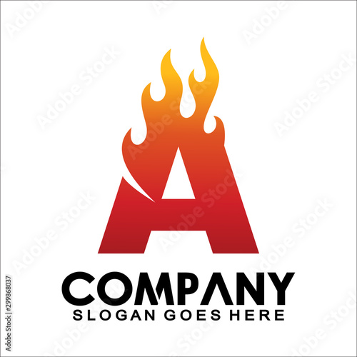 Letter A logo with fire flame shape, emblem, design concept, creative symbol, icon business or corporate