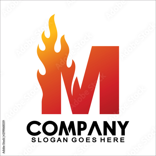 Letter M logo with fire flame shape, emblem, design concept, creative symbol, icon business or corporate