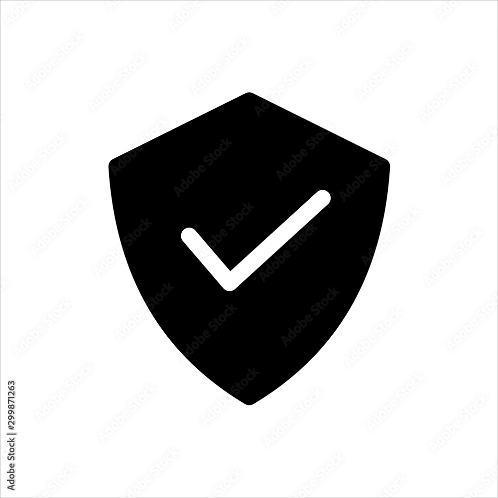 Vector shield with check mark icon. black secure checked symbol with trendy flat style icon for web site design, logo, app, UI isolated on white background Vector shield with check mark icon. black secure checked symbol with trendy flat style icon for web site design, logo, app, UI isolated on white background