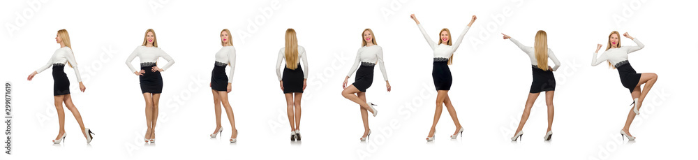 Pretty woman in black and white dress isolated on white Pretty woman in black and white dress isolated on white