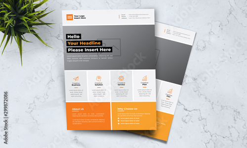 A4 minimalist modern elegant business template flayer with orange, white and grey color cmyk ready to print in vector editable layer