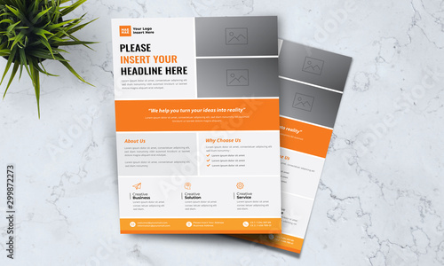 A4 minimalist modern elegant business template flayer with orange, white and grey color cmyk ready to print in vector editable layer