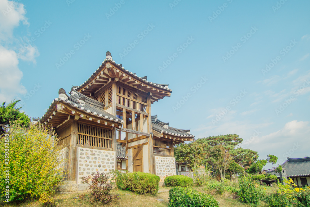 A Cathedral built in Korean traditional architecture style on a fine day. A Cathedral built in Korean traditional architecture style on a fine day.
