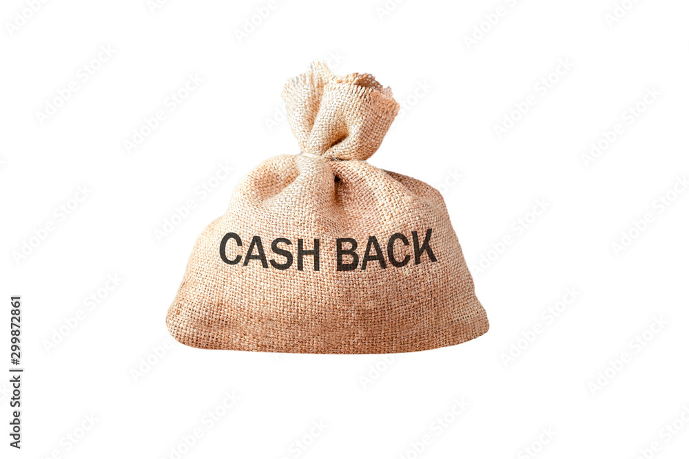 Return on investment, cash back, money refund, concepts. Bag of cash and text, cash back on white background. Return on investment, cash back, money refund, concepts. Bag of cash and text, cash back on white background.