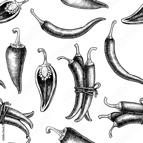 Hot chili. Vector seamless pattern. Vintage style