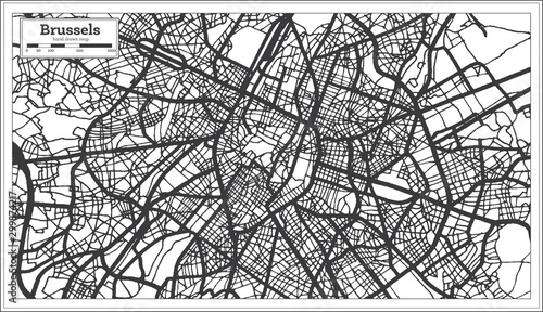 Canvas-taulu Brussels Belgium City Map in Black and White Color. Outline Map.