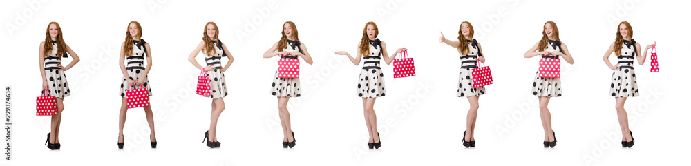 Young woman with shopping bags on white Young woman with shopping bags on white