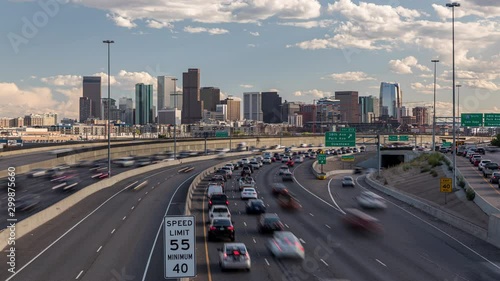 Downtown Denver, Colorado Cloudscape and Freeway Timelapse photo