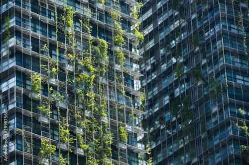 Obraz na płótnie Close-up view of modern buildings with plants on the balconies. Kuala Lumpur, Malaysia. Kuala Lumpur commonly known as KL, is the national capital and largest city in Malaysia. w salonie