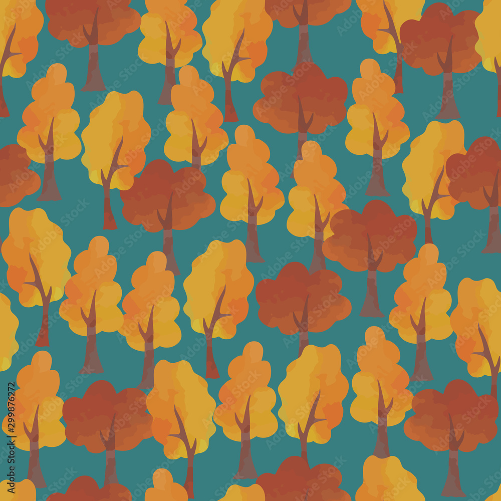 Watercolor seamless pattern of trees