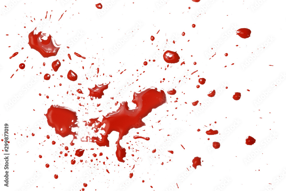 closeup drops of red blood isolated on white background,abstract pattern closeup drops of red blood isolated on white background,abstract pattern