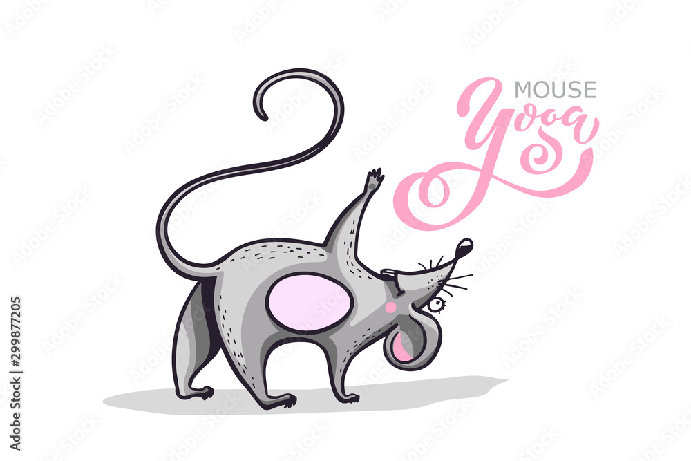 Fototapeta premium Cartoon character practicing yoga mouse. Positive rat. Illustration for a car or clothes. Vector illustration.
