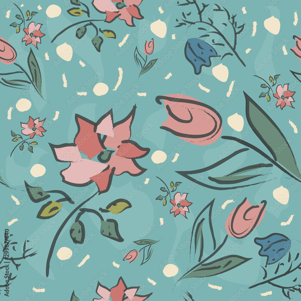 Obraz premium Floral Seamless Pattern. Hand Drawn.
