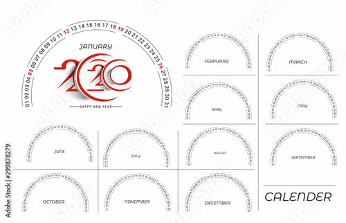 Happy new year 2020 Calendar - New Year Holiday design elements for holiday cards, calendar banner poster for decorations, Vector Illustration Background.