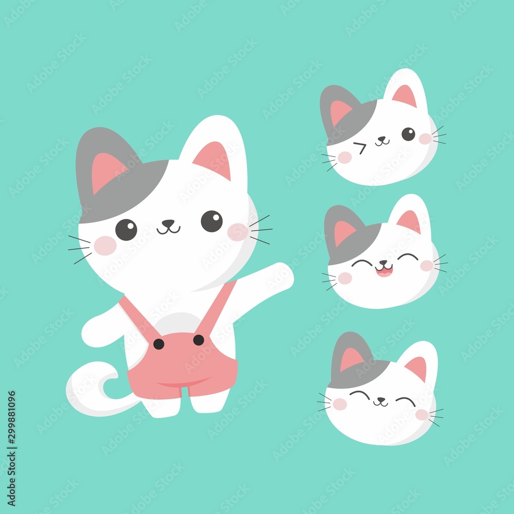 Flat Cute Kitten Character Vector