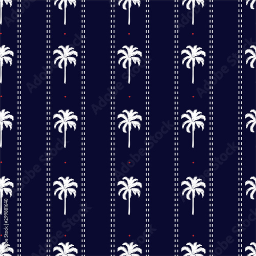 Striped palm tree with dash line and small red dots seamless pattern summer vibes ,Design for fashion , fabric, web, wallpaper and all prints