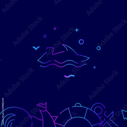 Water bike, jetski vector gradient line icon, illustration on a dark blue background. Related bottom border