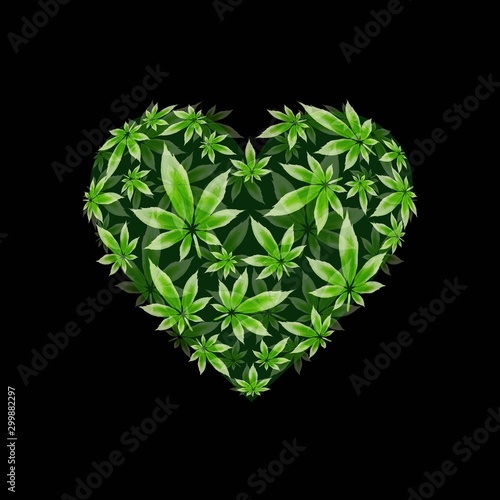 Marijuana leaf heart vector illustration