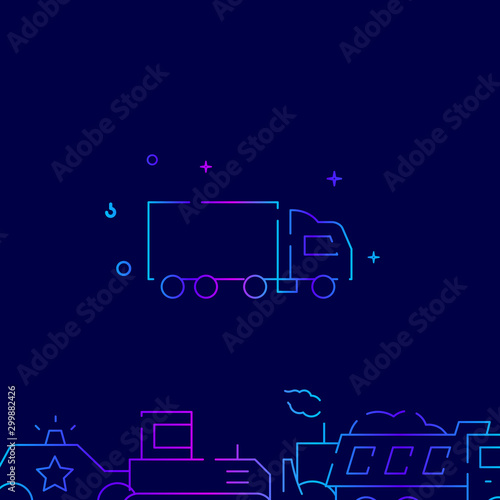 Truck, autotruck vector gradient line icon, illustration on a dark blue background. Related bottom border