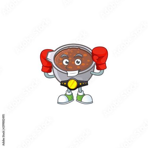 baked beans in bowl with boxing mascot