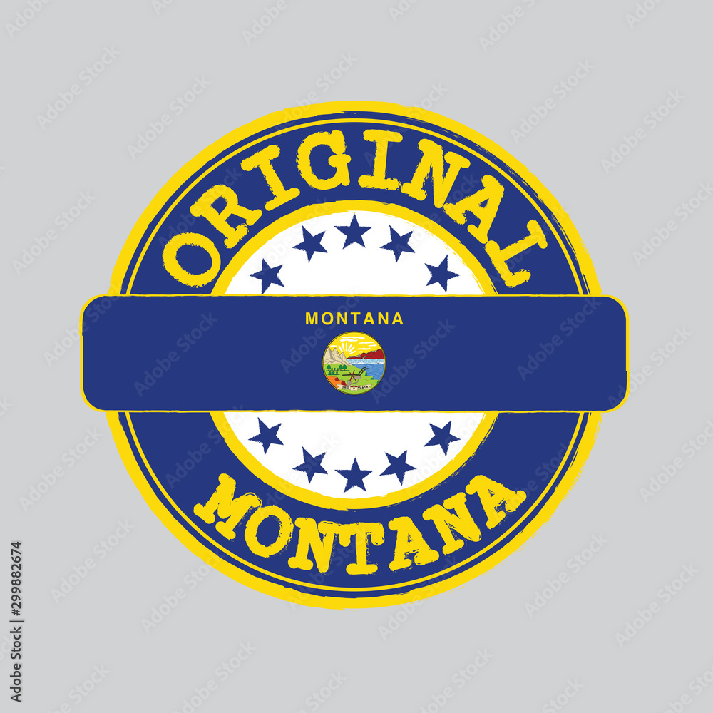 Naklejka premium Vector Stamp of Original logo and Tying in the middle with Montana flag, the states of America.