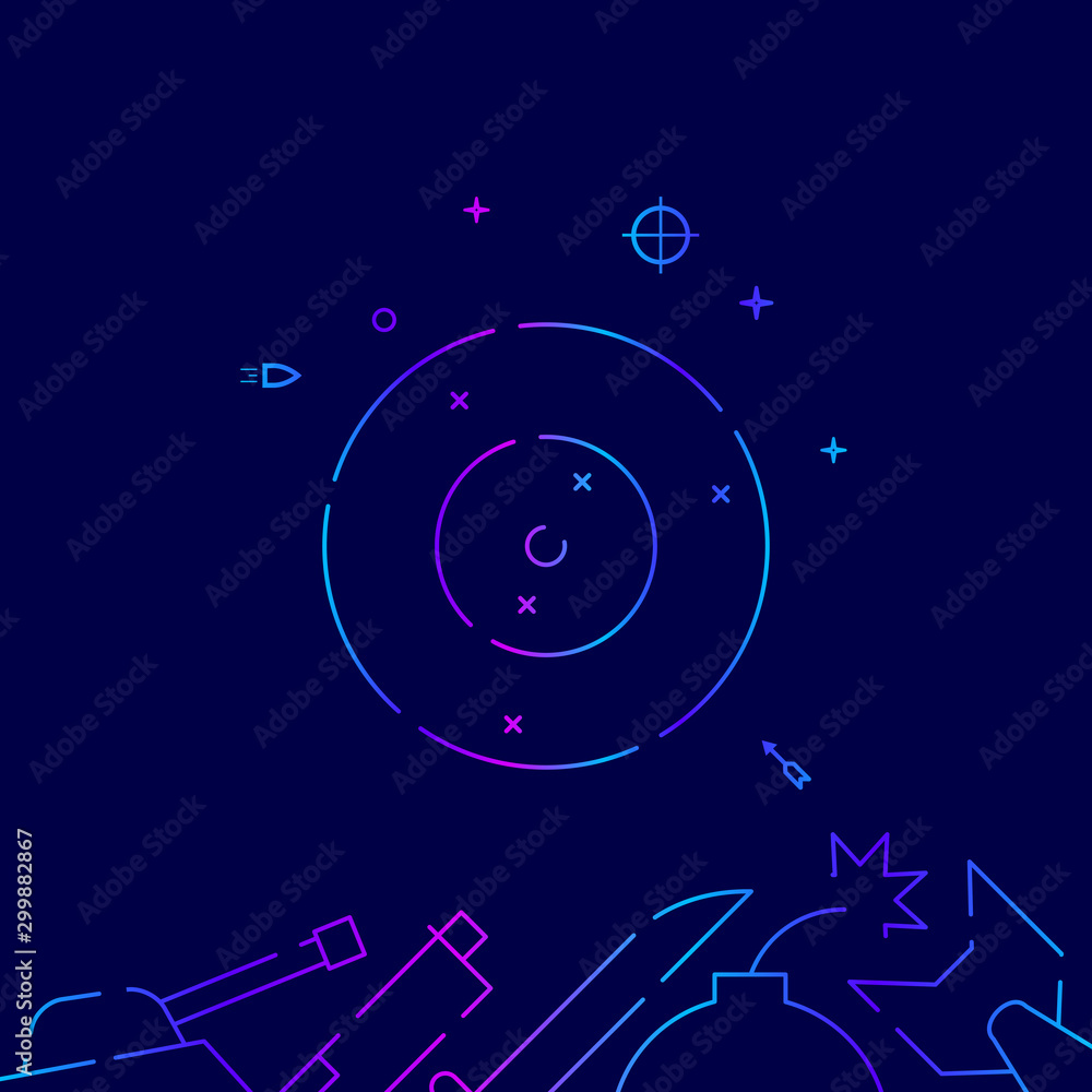 Target, shooting range vector gradient line icon, illustration on a dark blue background. Related bottom border Target, shooting range vector gradient line icon, illustration on a dark blue background. Related bottom border