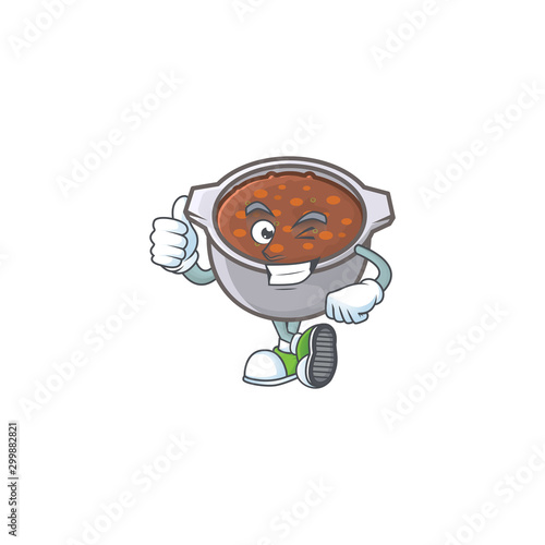 dish baked beans with cartoon thumbs up mascot