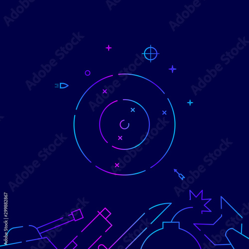 Target, shooting range vector gradient line icon, illustration on a dark blue background. Related bottom border