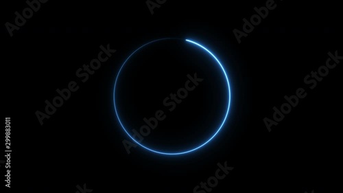 Abstract background electric blue circle rotates on black background.