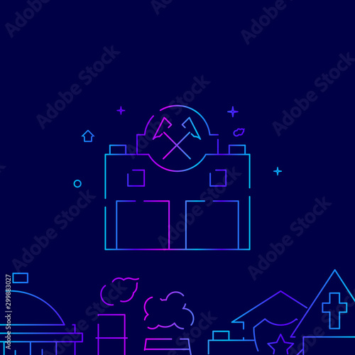 Fire station, fire department vector gradient line icon, illustration on a dark blue background. Related bottom border