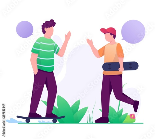 palyer skateboard meet on park illustration