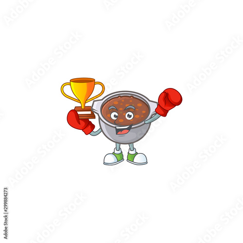 cute baked beans in character design boxing winner.