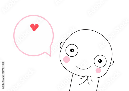 cute boy with little red heart  and speech bubble cartoon 