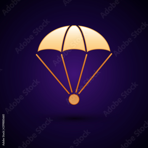 Gold Parachute icon isolated on dark blue background. Vector Illustration