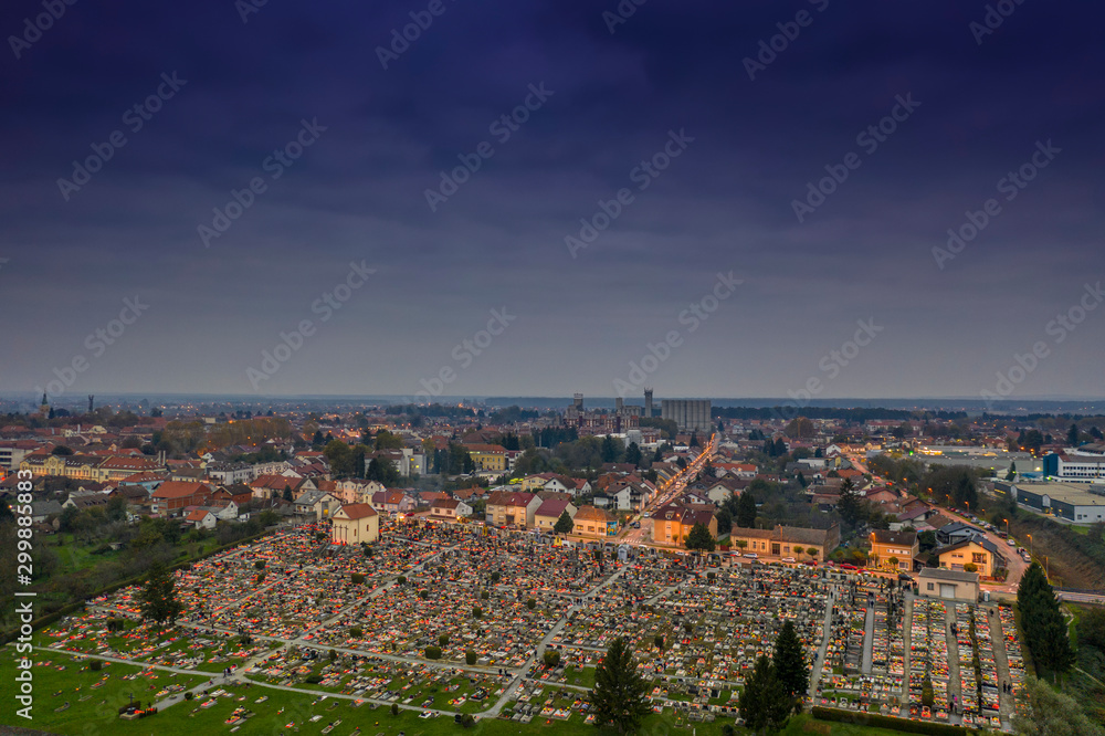 Bjelovar, Bjelovar Bilogora County, Croatia - November 1, 2019: All Hallows' Day on Bjelovar cemetery St. Andria