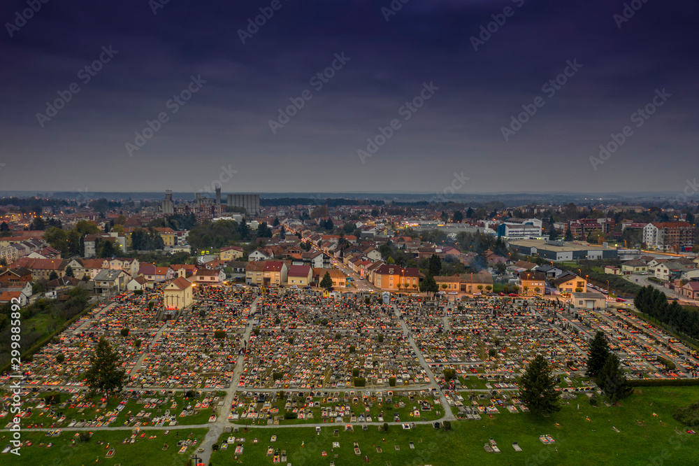 Bjelovar, Bjelovar Bilogora County, Croatia - November 1, 2019: All Hallows' Day on Bjelovar cemetery St. Andria