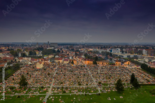 Bjelovar, Bjelovar Bilogora County, Croatia - November 1, 2019: All Hallows' Day on Bjelovar cemetery St. Andria