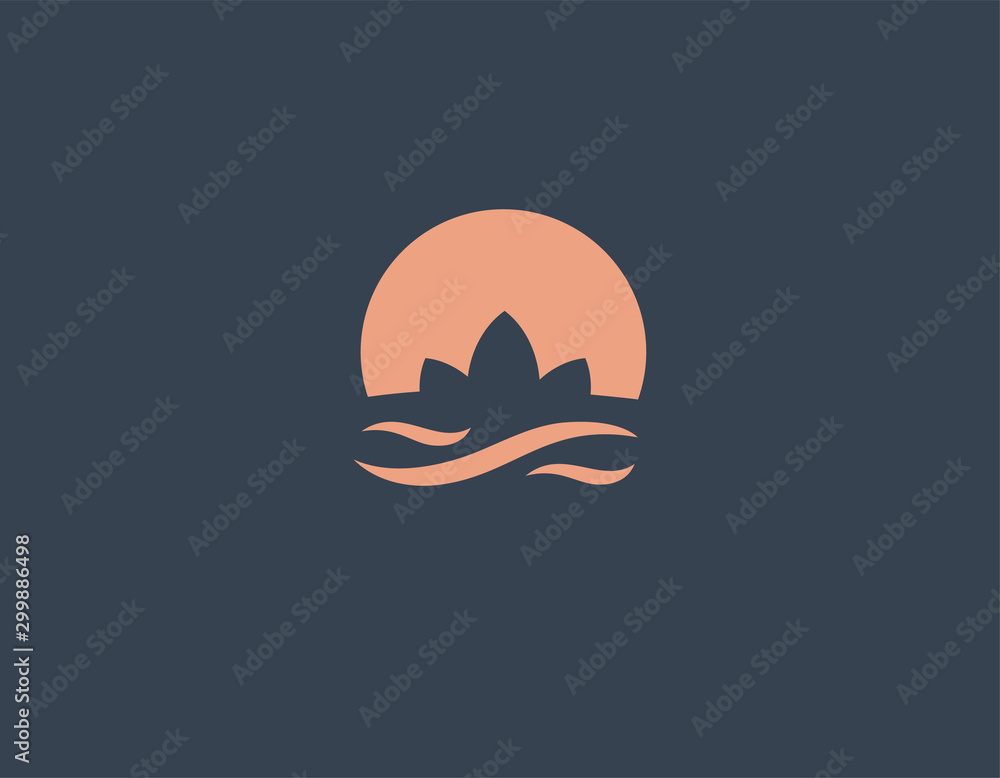 Creative abstract logo lotus in the water against the setting sun for a beauty salon or massage Creative abstract logo lotus in the water against the setting sun for a beauty salon or massage