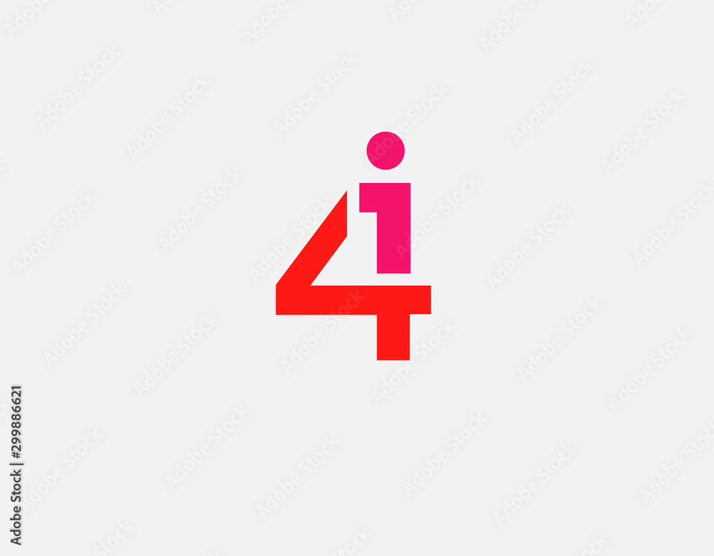 Creative abstract bright logo icon letter I and number 4 for company Creative abstract bright logo icon letter I and number 4 for company