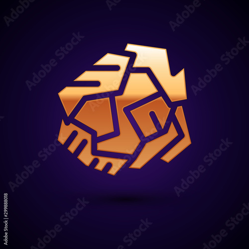 Gold Crumpled paper ball icon isolated on dark blue background. Vector Illustration