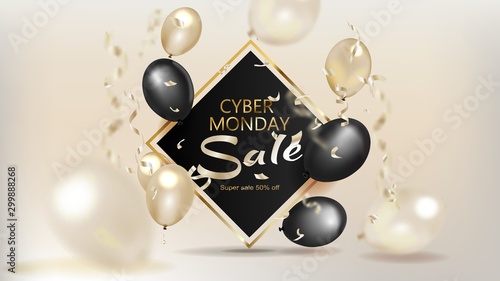 Cyber monday sale gold lettering. Holiday shopping. Vector illustration.
