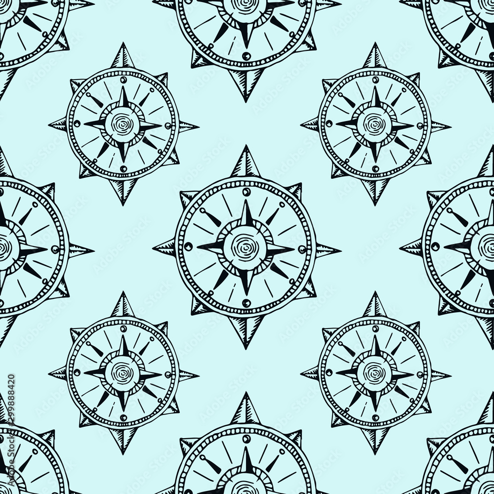 Matine life. Doodle seamless pattern. Pirates hand drawn textures and background.