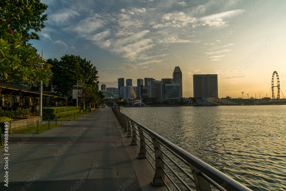 Running track by the bay at Merlion park in Singapore in the morning.