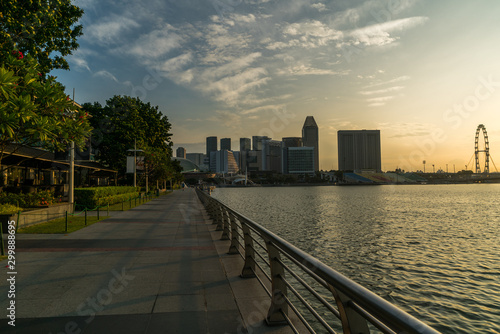 Running track by the bay at Merlion park in Singapore in the morning.