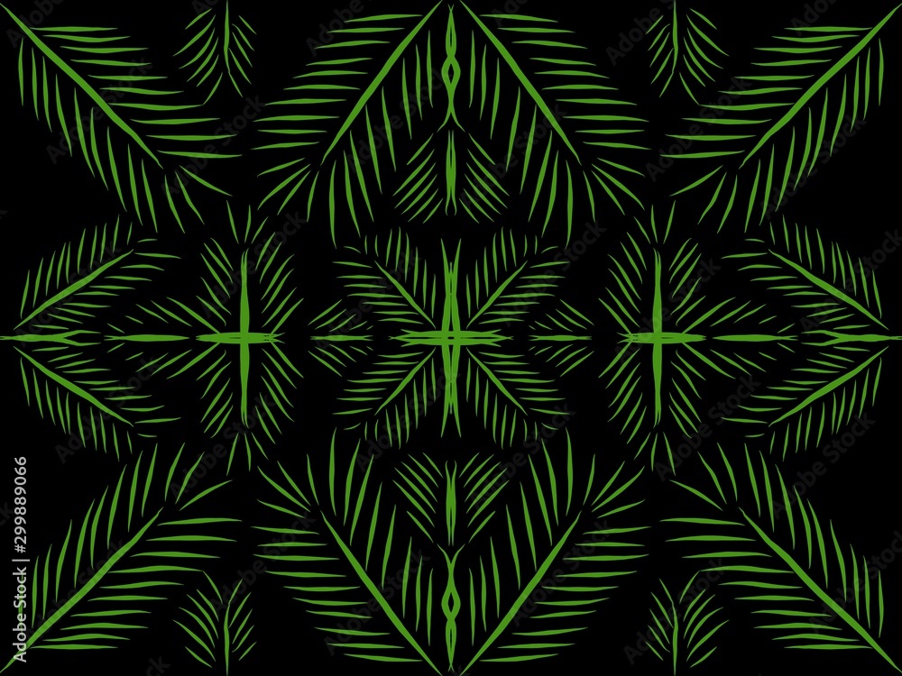 the pattern of small green leaves arranged neatly above the dark