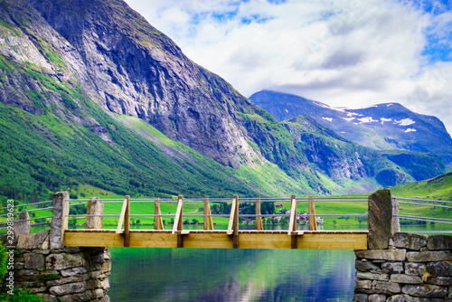 Fjord landscaope with bridge Norway photo